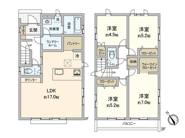 調布市飛田給2丁目 新築戸建1号棟 間取図(平面図) 調布市飛田給2丁目 新築戸建1号棟 間取図(平面図)