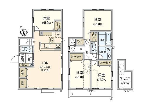 調布市飛田給2丁目 新築戸建1号棟 間取図(平面図) 調布市飛田給2丁目 新築戸建1号棟 間取図(平面図)