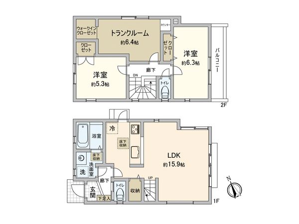 調布市上石原1丁目 新築戸建2号棟 間取図(平面図) 調布市上石原1丁目 新築戸建2号棟 間取図(平面図)