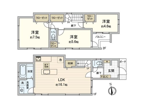 調布市国領町4丁目 新築戸建1号棟 間取図(平面図) 調布市国領町4丁目 新築戸建1号棟 間取図(平面図)
