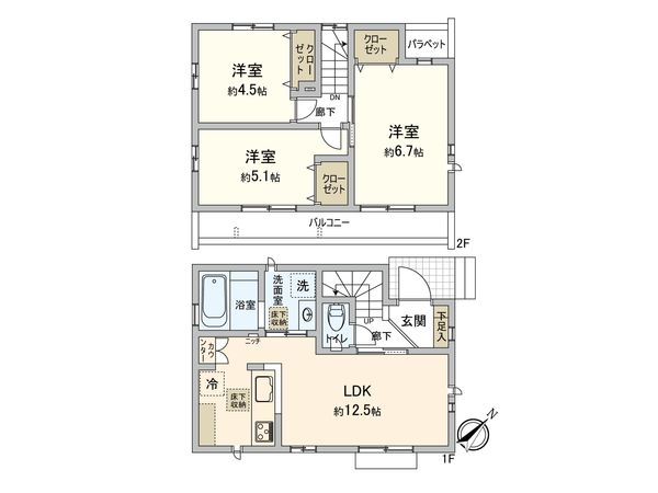 調布市富士見町4丁目 新築戸建 間取図(平面図) 調布市富士見町4丁目 新築戸建 間取図(平面図)