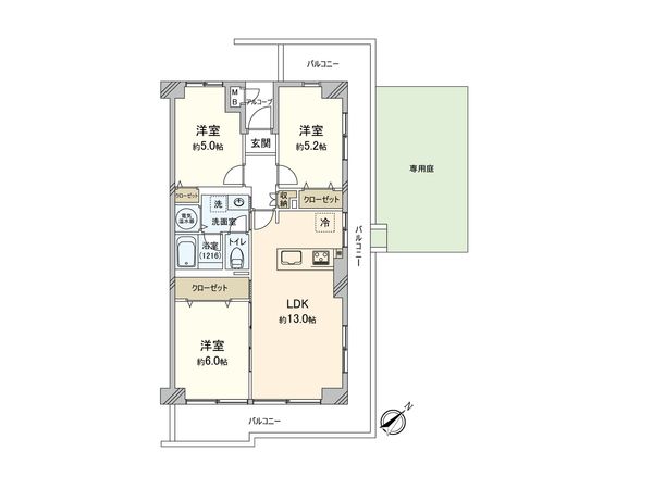 ネオコーポ調布多摩川 間取図(平面図)