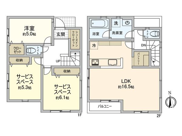 府中市若松町3丁目 土地 3区画 建物プラン例 (間取り図) 府中市若松町3丁目 土地 3区画 建物プラン例 (間取り図)