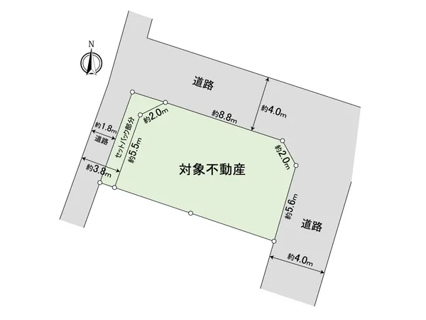 区画図。仮測量による参考図面のため、確定測量の結果、増減する場合があります。