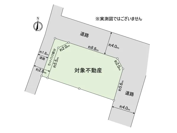 区画図。仮測量による参考図面のため、確定測量の結果、増減する場合があります。