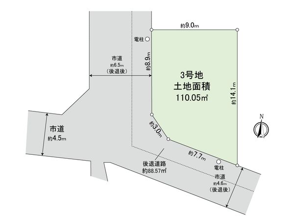 府中市四谷4丁目 土地 3号地 区画図 府中市四谷4丁目 土地 3号地 区画図