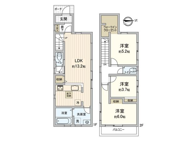 府中市栄町1丁目 新築戸建1号棟 間取図(平面図) 府中市栄町1丁目 新築戸建1号棟 間取図(平面図)