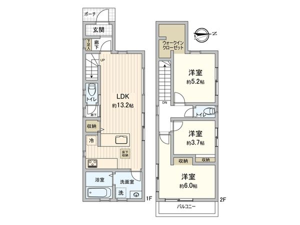 府中市栄町1丁目 新築戸建2号棟 間取図(平面図) 府中市栄町1丁目 新築戸建2号棟 間取図(平面図)