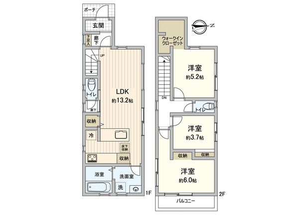 府中市栄町1丁目 新築戸建2号棟 間取図(平面図) 府中市栄町1丁目 新築戸建2号棟 間取図(平面図)