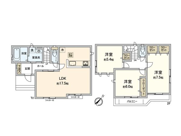 府中市四谷4丁目 新築戸建 F号棟 間取図(平面図)