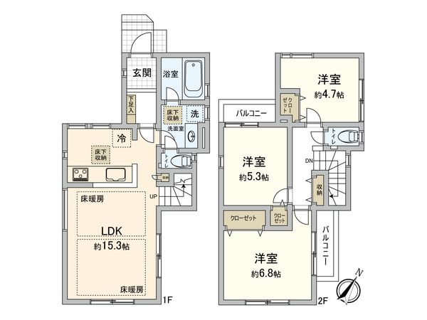 府中市矢崎町2丁目 新築戸建 2号棟 間取図(平面図)