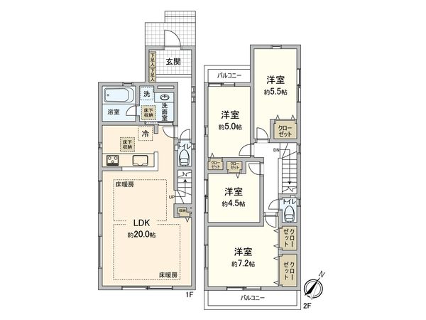 府中市矢崎町2丁目 新築戸建 1号棟 間取図(平面図)