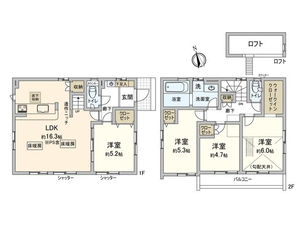府中市四谷4丁目 新築戸建7号棟 間取図(平面図)