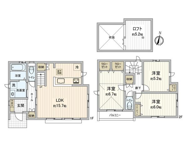 府中市矢崎町4丁目 新築戸建て A号棟 間取図(平面図)