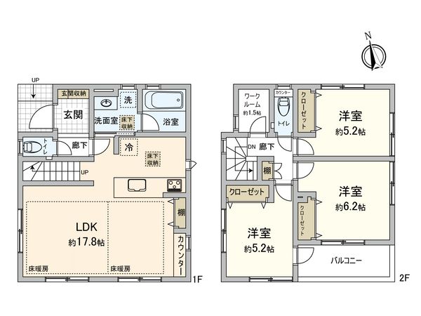 府中市美好町3丁目 新築戸建 1号棟 間取図(平面図) 府中市美好町3丁目 新築戸建 1号棟 間取図(平面図)