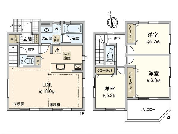 府中市美好町3丁目 新築戸建 2号棟 間取図(平面図) 府中市美好町3丁目 新築戸建 2号棟 間取図(平面図)