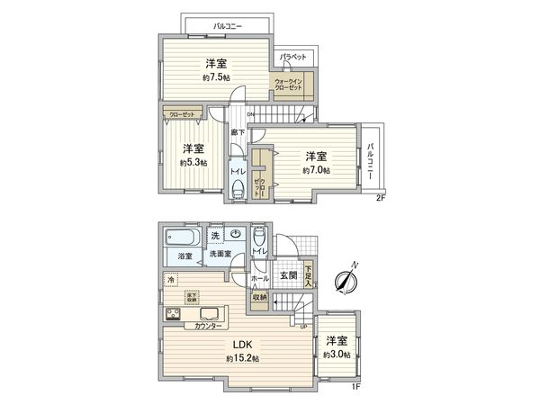 府中市若松町3丁目 新築戸建 1号棟 間取図(平面図) 府中市若松町3丁目 新築戸建 1号棟 間取図(平面図)