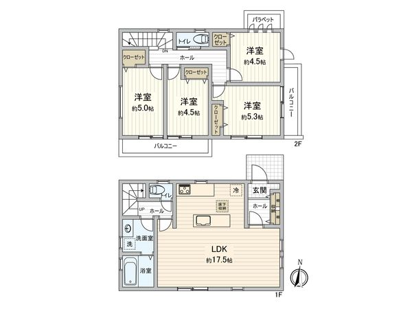 府中市若松町3丁目 新築戸建 2号棟 間取図(平面図) 府中市若松町3丁目 新築戸建 2号棟 間取図(平面図)