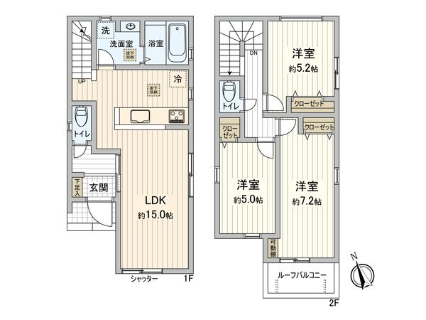 府中市四谷3丁目 新築戸建 1号棟 間取図(平面図) 府中市四谷3丁目 新築戸建 1号棟 間取図(平面図)