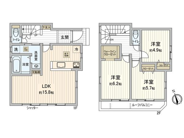 府中市四谷3丁目 新築戸建 2号棟 間取図(平面図) 府中市四谷3丁目 新築戸建 2号棟 間取図(平面図)