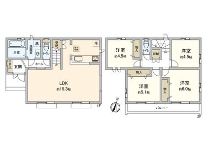 府中市日新町5丁目 新築戸建D号棟 間取図(平面図)