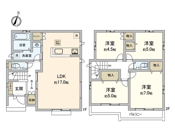 府中市日新町5丁目 新築戸建F号棟 間取図(平面図)