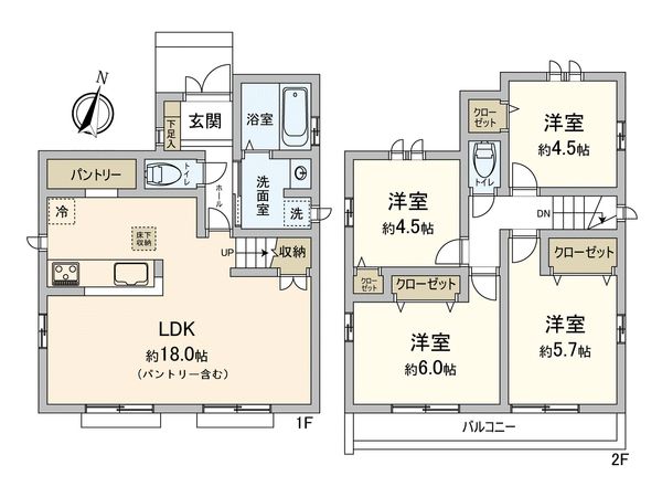 府中市日新町5丁目 O号棟 間取図(平面図) 間取図(平面図)