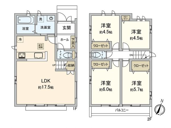 府中市日新町5丁目 M号棟 間取図(平面図) 間取図(平面図)