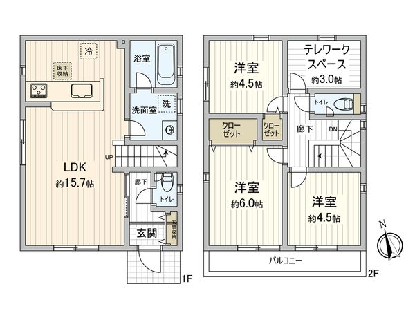 府中市清水が丘3丁目 新築戸建 7号棟 間取図(平面図) 府中市清水が丘3丁目 新築戸建 7号棟 間取図(平面図)
