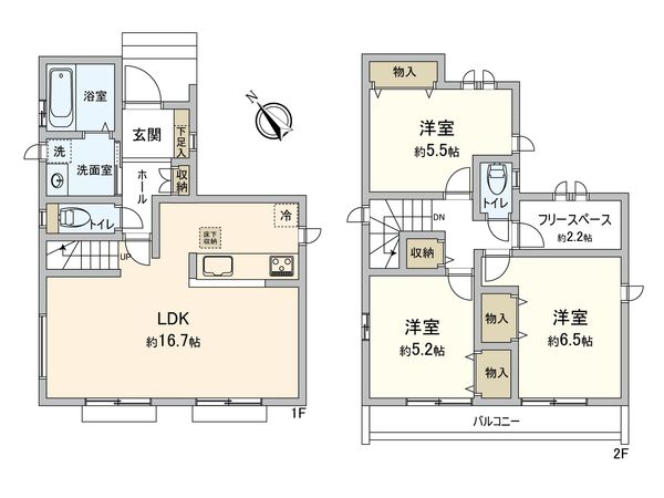 府中市住吉町3丁目 新築戸建B号棟 間取図(平面図) 間取図(平面図)