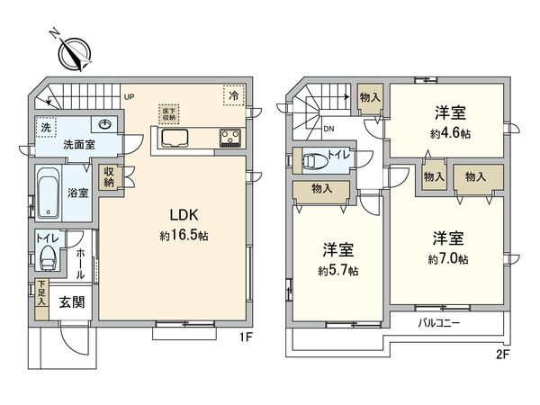 府中市住吉町3丁目 新築戸建E号棟 間取図(平面図) 間取図(平面図)