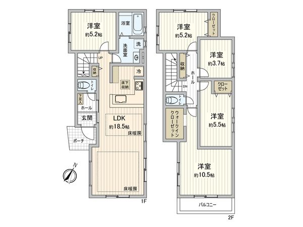 府中市浅間町4丁目 新築戸建 1号棟 間取図(平面図) 府中市浅間町4丁目 新築戸建 1号棟 間取図(平面図)