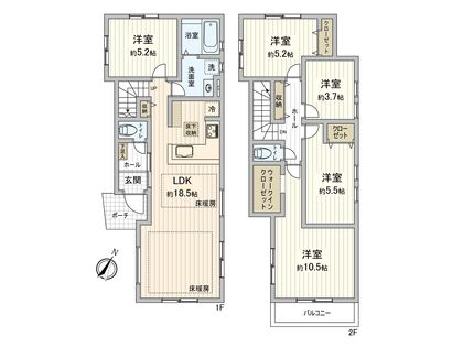 府中市浅間町4丁目 新築戸建 1号棟 間取図(平面図)