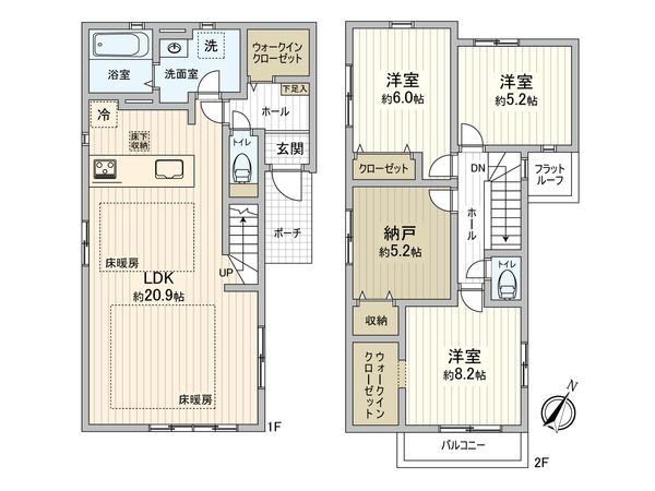 府中市浅間町4丁目 新築戸建2号棟 間取図(平面図) 府中市浅間町4丁目 新築戸建2号棟 間取図(平面図)