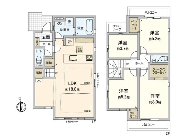府中市朝日町1丁目 新築戸建 2号棟 間取図(平面図)