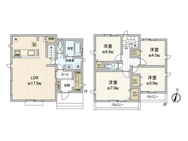 府中市日新町5丁目 新築戸建 2号棟 間取図(平面図) 府中市日新町5丁目 新築戸建 2号棟 間取図(平面図)