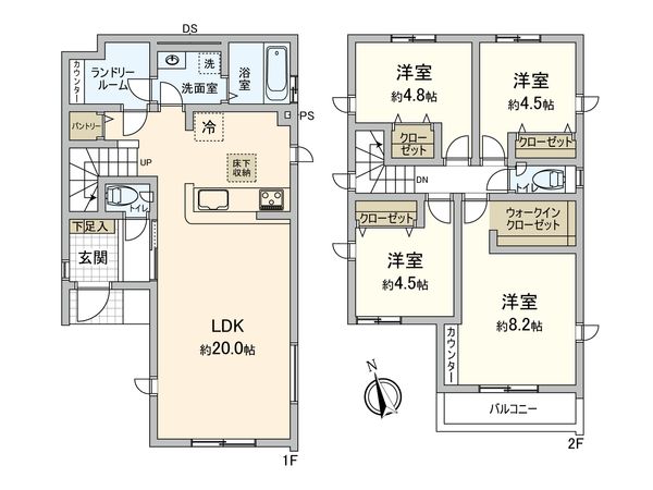 府中市四谷六丁目 戸建 2号棟 間取図(平面図)