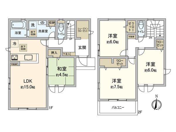府中市四谷2丁目 戸建 2号棟 間取図(平面図) 府中市四谷2丁目 戸建 2号棟 間取図(平面図)