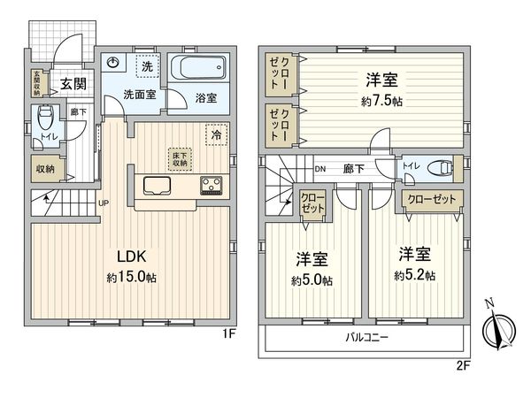 府中市清水が丘3丁目 新築戸建 3号棟 間取図(平面図)