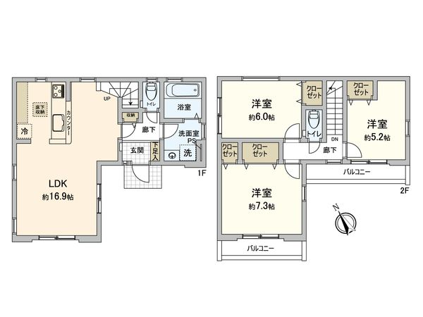 府中市多磨町2丁目 新築戸建 間取図(平面図) 府中市多磨町2丁目 新築戸建 間取図(平面図)