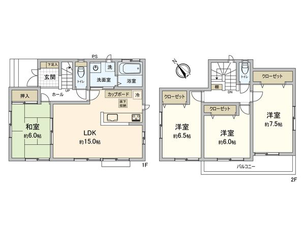 府中市四谷3丁目 戸建 間取図(平面図)