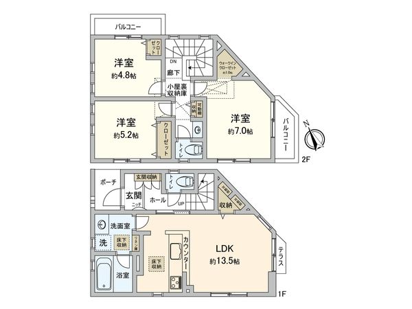 府中市西府町1丁目 新築戸建 1号棟 間取図(平面図) 府中市西府町1丁目 新築戸建 1号棟 間取図(平面図)