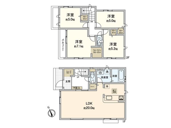 府中市四谷3丁目 新築戸建2号棟 間取図(平面図) 府中市四谷3丁目 新築戸建2号棟 間取図(平面図)