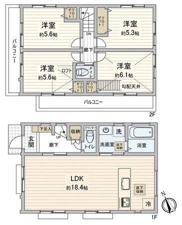 府中市西原町4丁目 新築戸建 1号棟 間取図(平面図) 府中市西原町4丁目 新築戸建 1号棟 間取図(平面図)