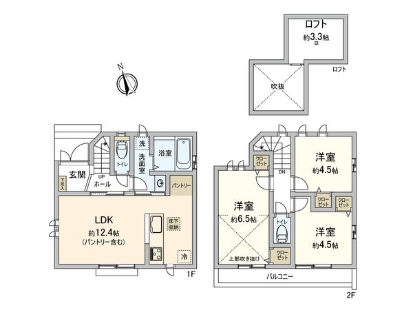 府中市新町2丁目 新築戸建 2号棟 間取図(平面図) 府中市新町2丁目 新築戸建 2号棟 間取図(平面図)