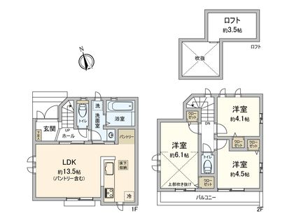 府中市新町2丁目 新築戸建 1号棟 間取図(平面図)
