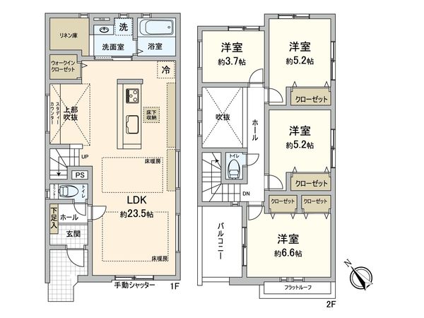 府中市四谷3丁目 新築戸建 2号棟 間取図(平面図) 府中市四谷3丁目 新築戸建 2号棟 間取図(平面図)