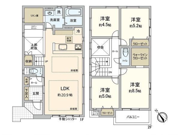 府中市四谷3丁目 新築戸建 1号棟 間取図(平面図) 府中市四谷3丁目 新築戸建 1号棟 間取図(平面図)