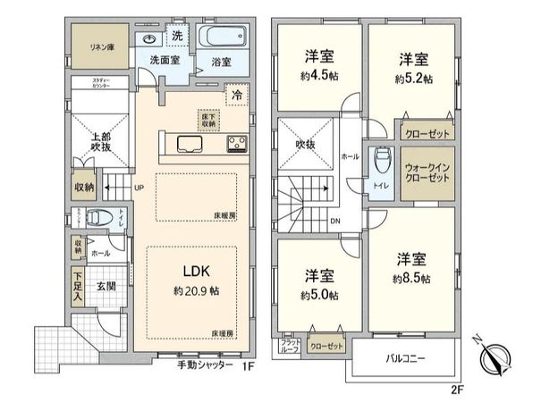 府中市四谷3丁目 新築戸建 1号棟 間取図(平面図)
