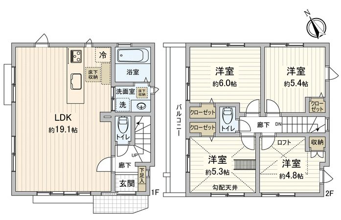 府中市分梅町4丁目 新築戸建 1号棟 間取図(平面図)